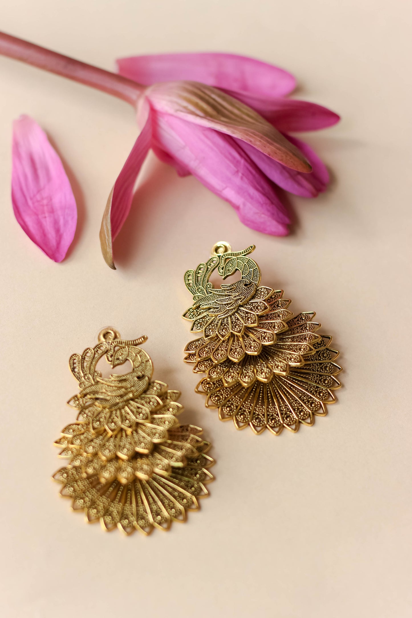 Peacock Motif Brass Earrings