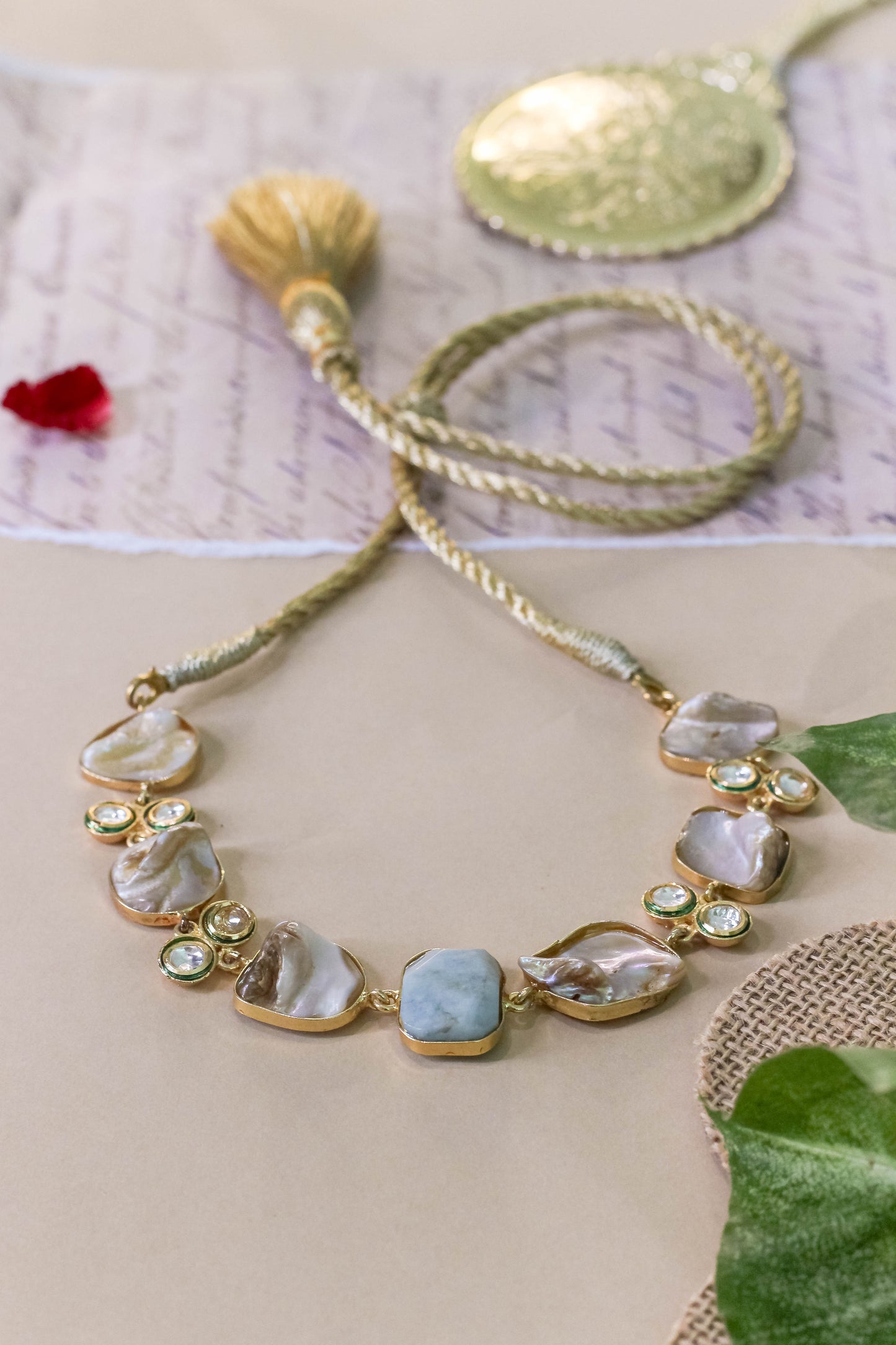 Baroque Pearl Choker - Blue Stone