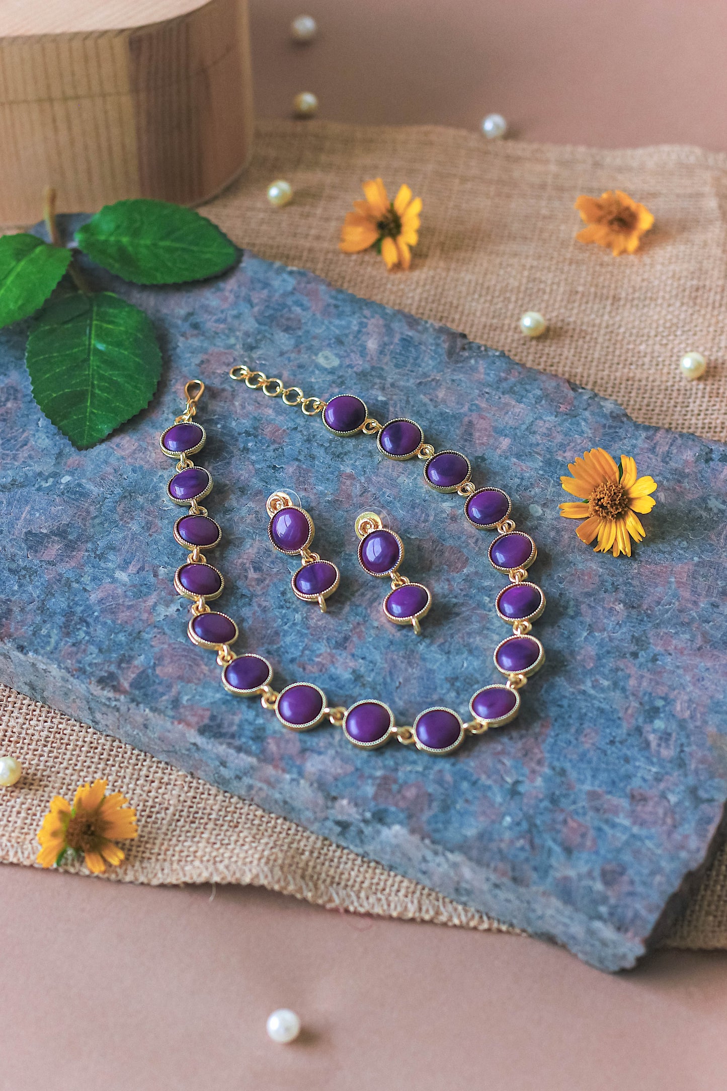 Purple Stone Choker Necklace Set