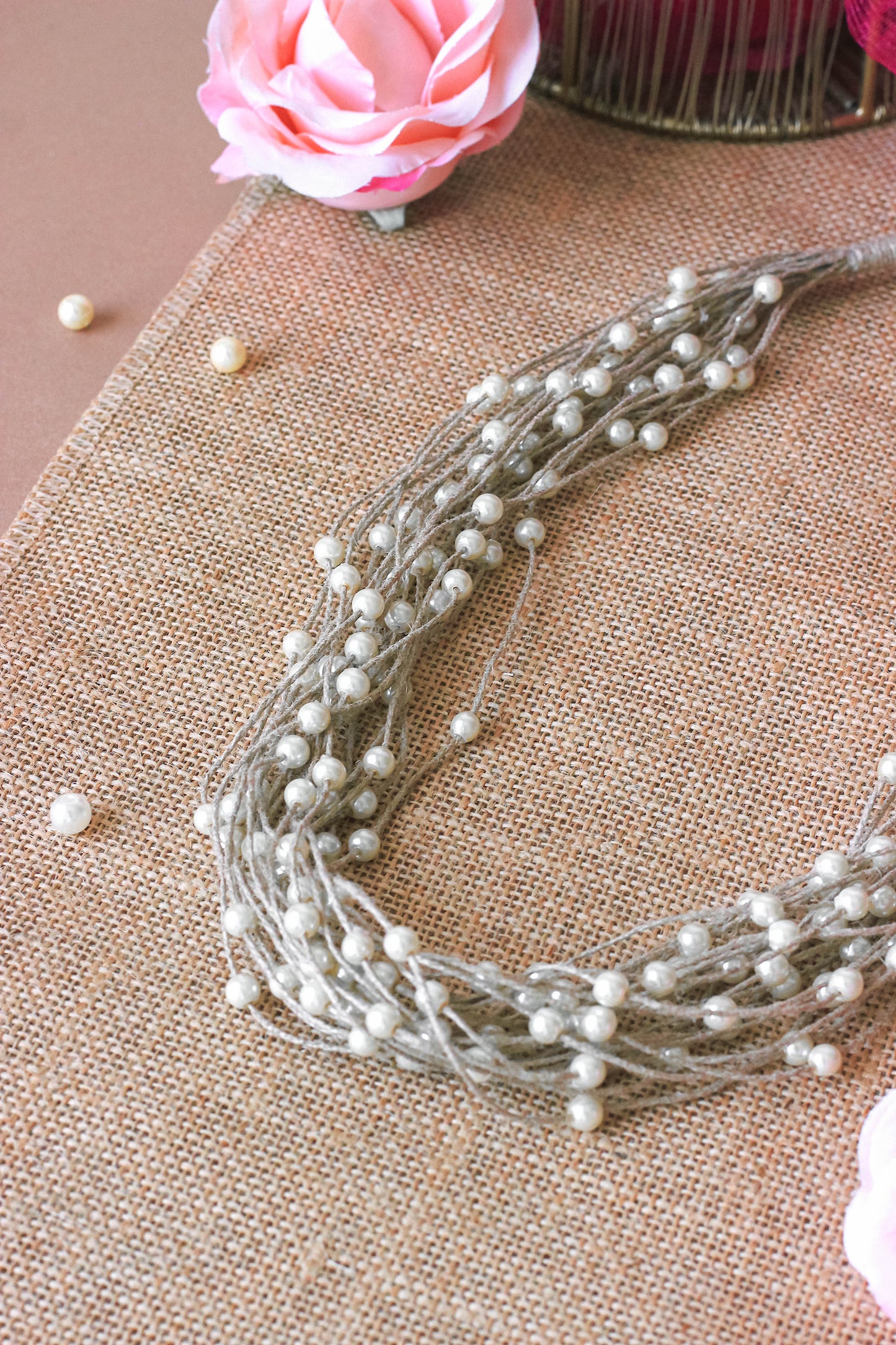 Handmade Multilayered Jute & Pearl Necklace