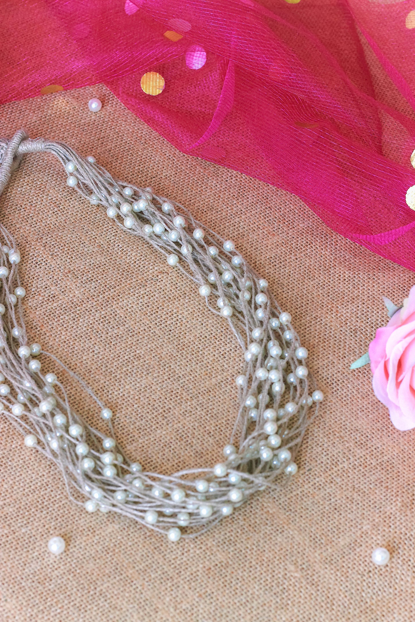 Handmade Multilayered Jute & Pearl Necklace