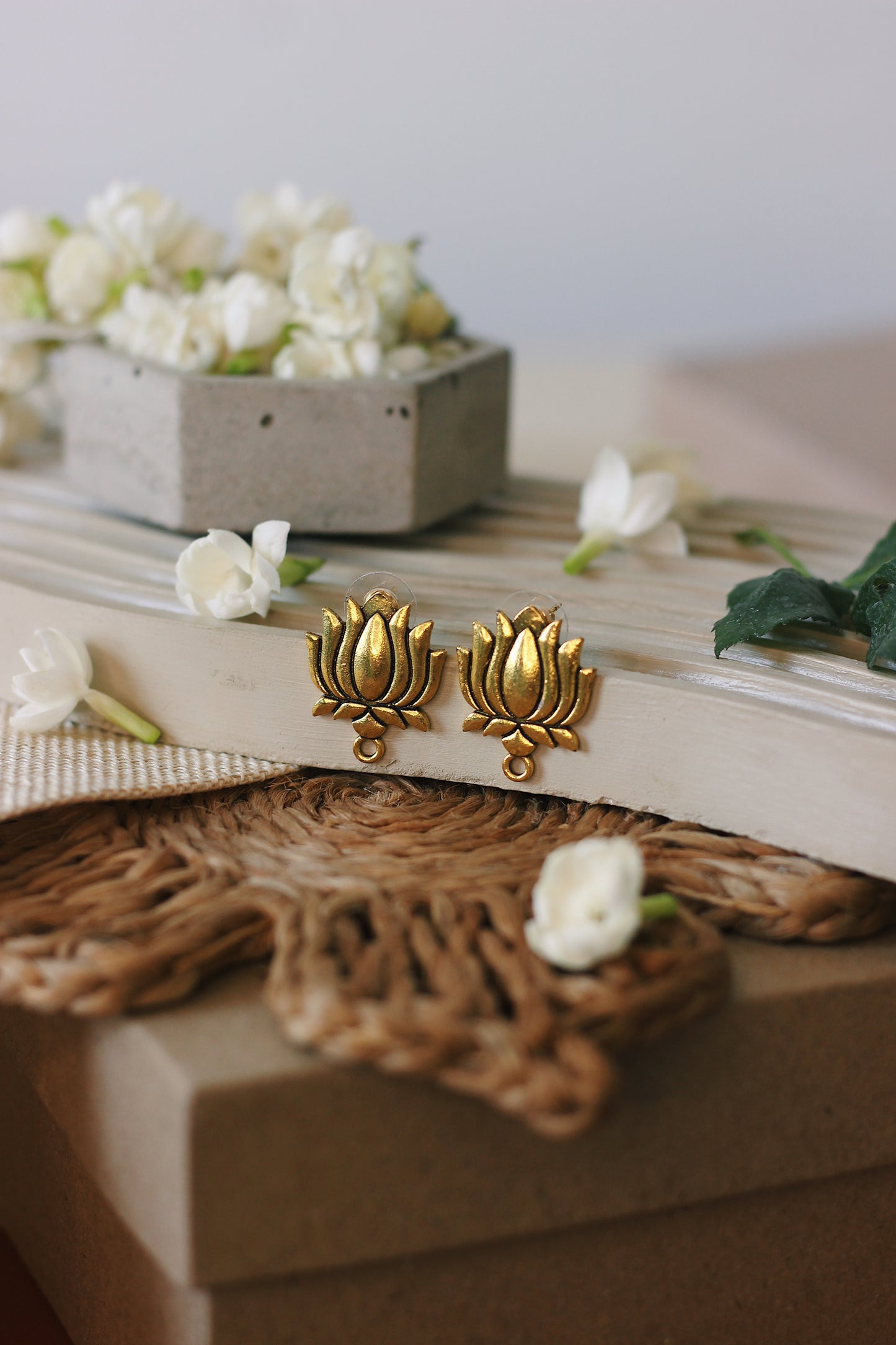 Handmade Jute Necklace Set with Lotus Pendants