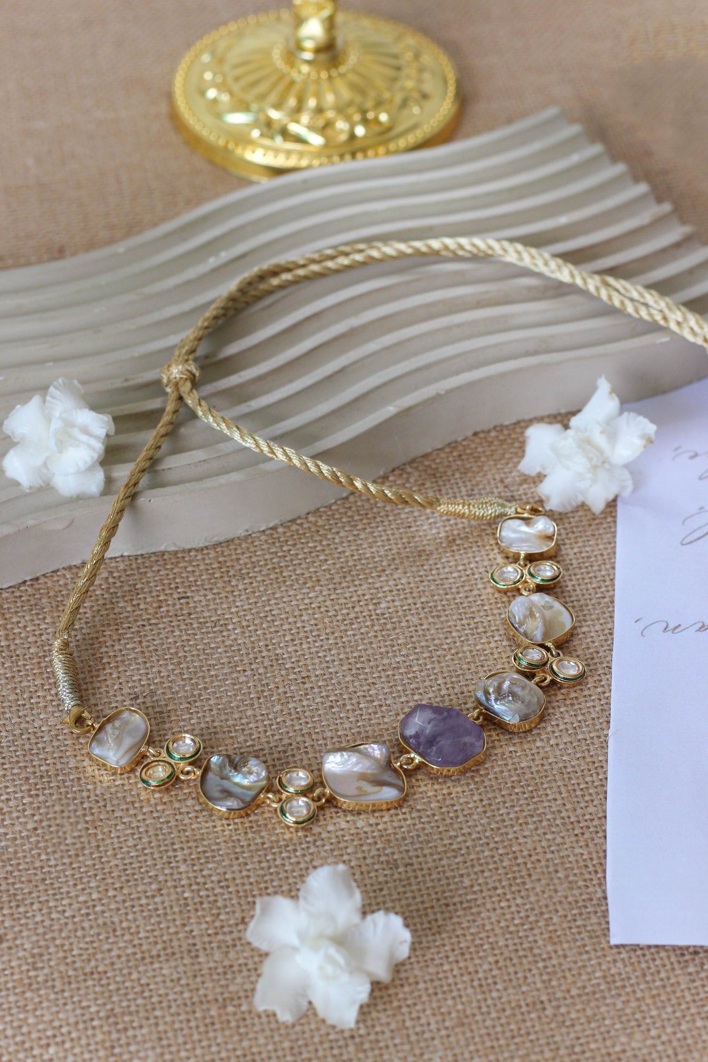 Baroque Pearl Choker - Purple Stone