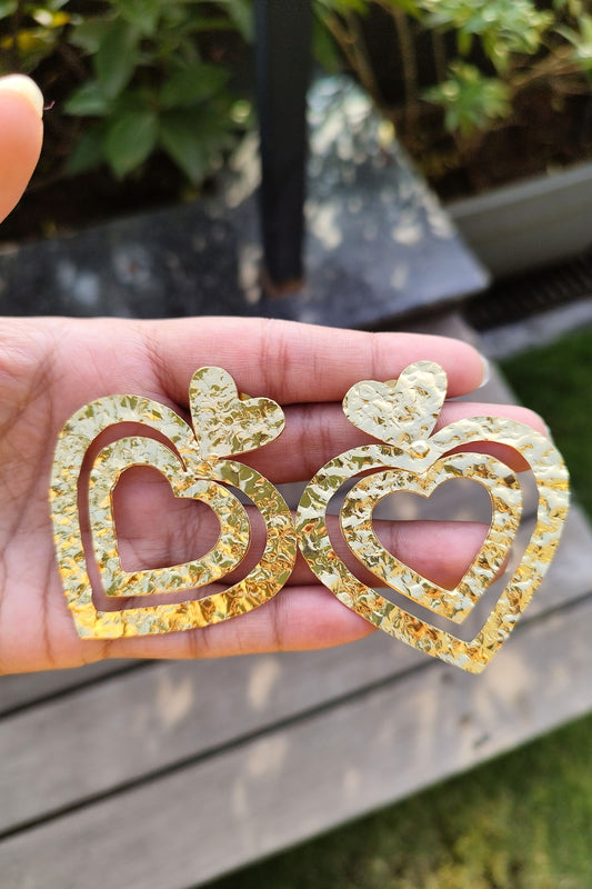 Heart Shaped Hammered Brass Earring