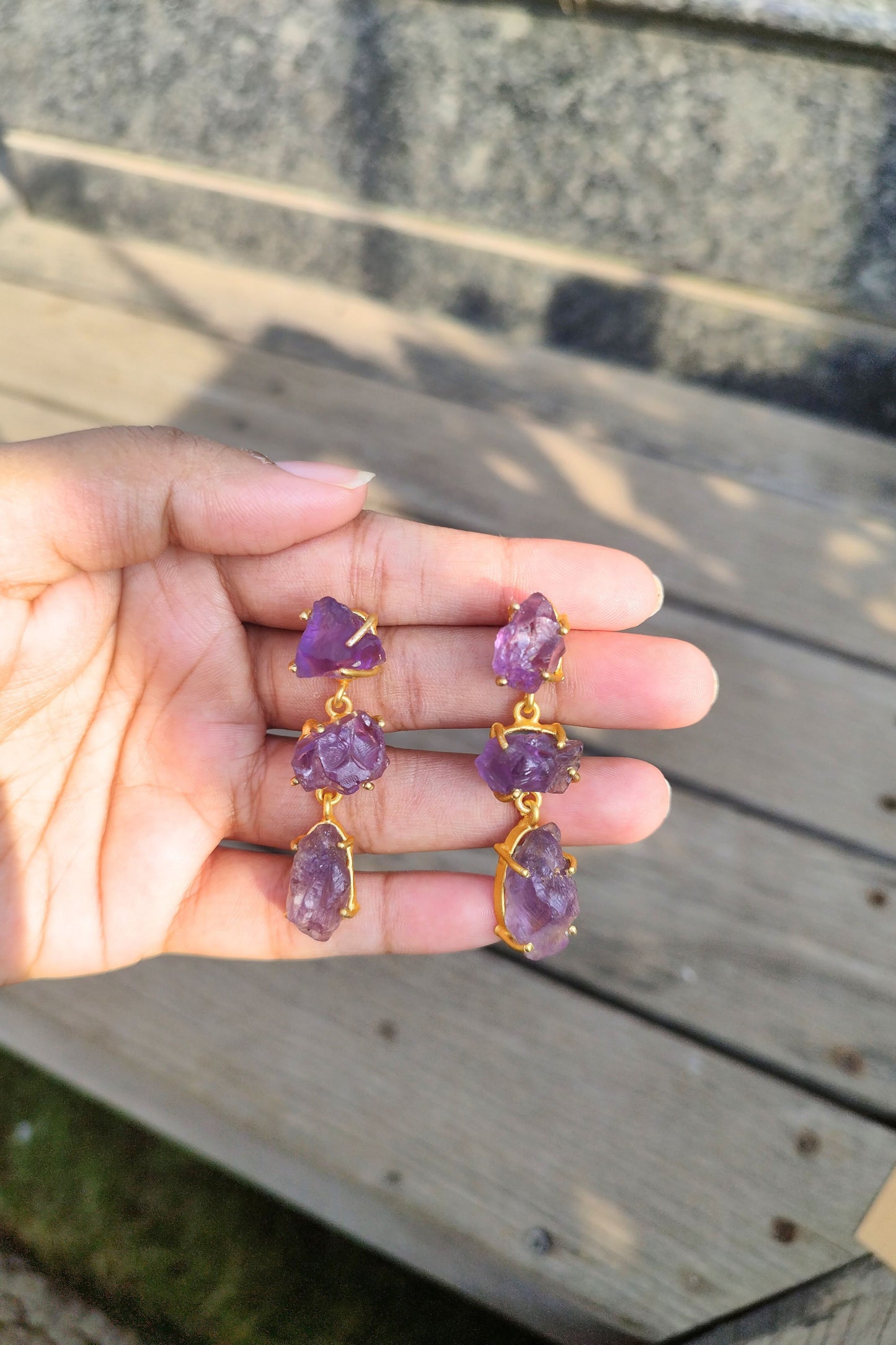 Amethyst Brass Earrings