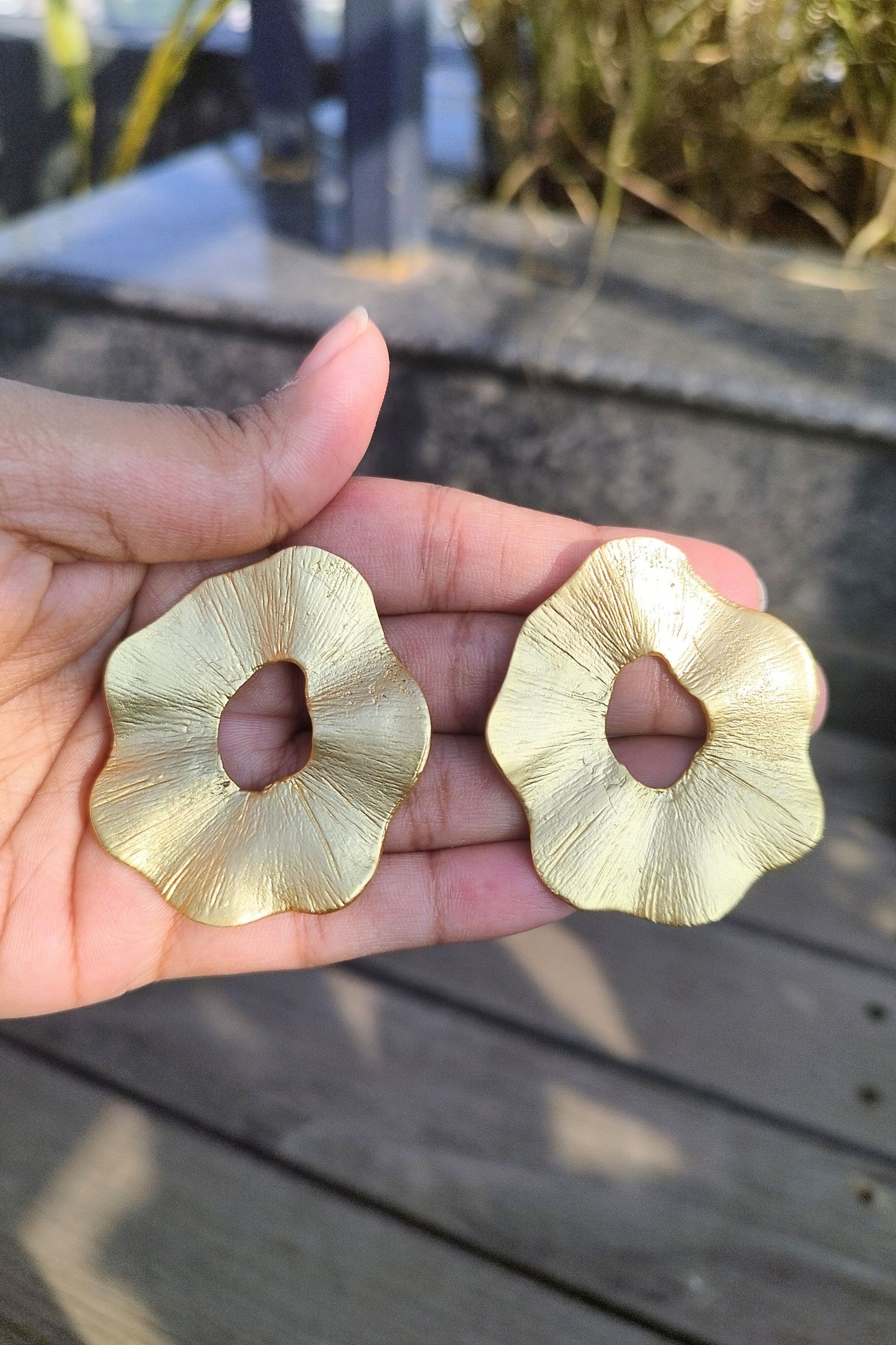 Daisy Matte Finish Brass Earrings